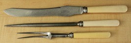 Vintage 3PC Lot Celluloid Handle CARVING SET Bolster Knife &amp; Fork Gladwi... - $26.50