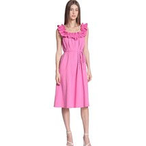 Donna Morgan Womens Mada A Line Dress Pink Belted Midi Ruffle Sleeves Prep 6 New - £26.64 GBP