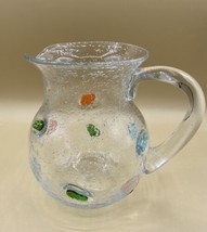 Art Glass Pitcher Fused Bubble Glass 7 1/2” Tall With Flip Flops Inlays - $18.21