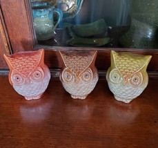 Ceramic Owls, set of 3, Decorative Accents, Fall Decor, orange green brown image 3