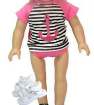 Doll Swimsuit Pink Striped Bikini Sandals Anchor Sea Fits American Girl ... - $10.99