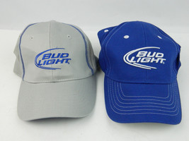 Pair (2) Bud Light Gray &amp; Blue Soft Cotton Adjustable Hat Adult Promo Cap - $12.66
