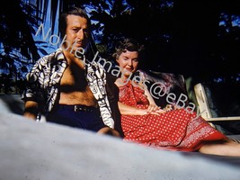1955 Handsome Couple relax by Hotel Pool Scene Florida Red Kodachrome 35mm Slide - £4.37 GBP