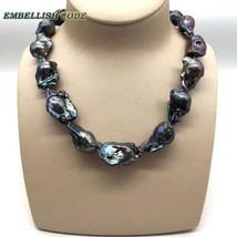 Large baroque pearl Irregular statement necklace tissue nucleated flameball blac - £79.91 GBP