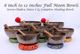8-12 inches full moon singing bowl set of 7-Tibetan singing bowl set with mallet - £722.90 GBP