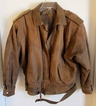 Vintage Nevada Brown Belted Men&#39;s Leather Bomber Coat Size M  - £79.03 GBP