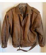 Vintage Nevada Brown Belted Men&#39;s Leather Bomber Coat Size M  - £78.21 GBP