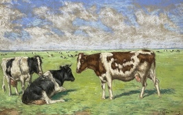 1910s Belgian Master Joseph Grimau ( 1858-1938) pastel on paper . Grazing cows. - £262.89 GBP