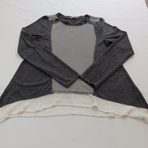 Hem &amp; Thread L3543 Women Gray &amp; White Cotton Blend Blouse Top Long Sleev... - $11.08