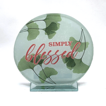 Simply Blessed Sign Shelf Sitter Office Decor Tier Tray Trinket 4 inches Glass - £8.14 GBP