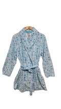 Muk Luks Robe Womens Large Blue Snowflakes Short Fleece Wrap Front Holidays - £12.58 GBP