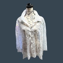 Studio 1940 Sheer White Embroidered Lace Top Long Sleeve Button Closure Size 22 - $23.36