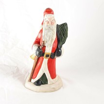 Santa With Staff Red Coat and Tree 8.25&quot; Tall Hand Carved - £65.50 GBP