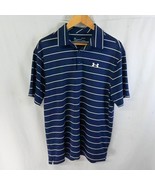 Under armour Large Navy Blue White Stripe Golf Performance Mens Polo Shirt - £15.13 GBP