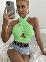 Green Solid Cross Top Halter Top Small size 4 - £69.65 GBP