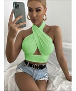 Green Solid Cross Top Halter Top Small size 4 - $89.09