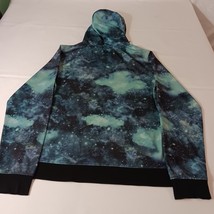 Carbon Men's Black & Dyed Blue Drawstring Hoodie Pullover Sweatshirt Size Medium image 2