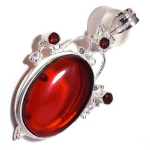 Red Garnet Apatite Quartz Gemstone 925SilverOverlay Handmade Extra Large Pendant - $16.95