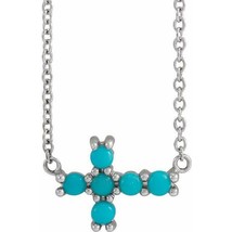 14k White Gold Petite Turquoise Sideways Cross 18 inch Necklace - £390.88 GBP