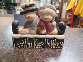 Crazy Mountain Henton Resin Sign &quot;Our Love Will Keep Us Warm&quot; Snowmen 5.... - $14.84