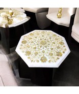 White Marble Coffee Table – Mother of Pearl Inlay Floral Art – Luxury Ha... - $491.04