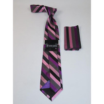 Men's Stacy Adams Tie and Hankie Set Woven Silky #Stacy42 Pink Stripe image 2