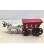 VINTAGE RED CAST IRON WHITE DRAFT HORSE DRAWN TOY ICE CART - 7&quot; LONG - $17.63 CAD