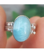 LARIMAR-AMBER gemstones 925 sterling silver reversible ring size 7.5 (ww... - $49.00