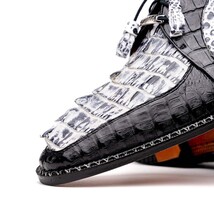 Caribe Genuine Hornback Caiman Crocodile Dress Shoes Newspaper / Black image 5