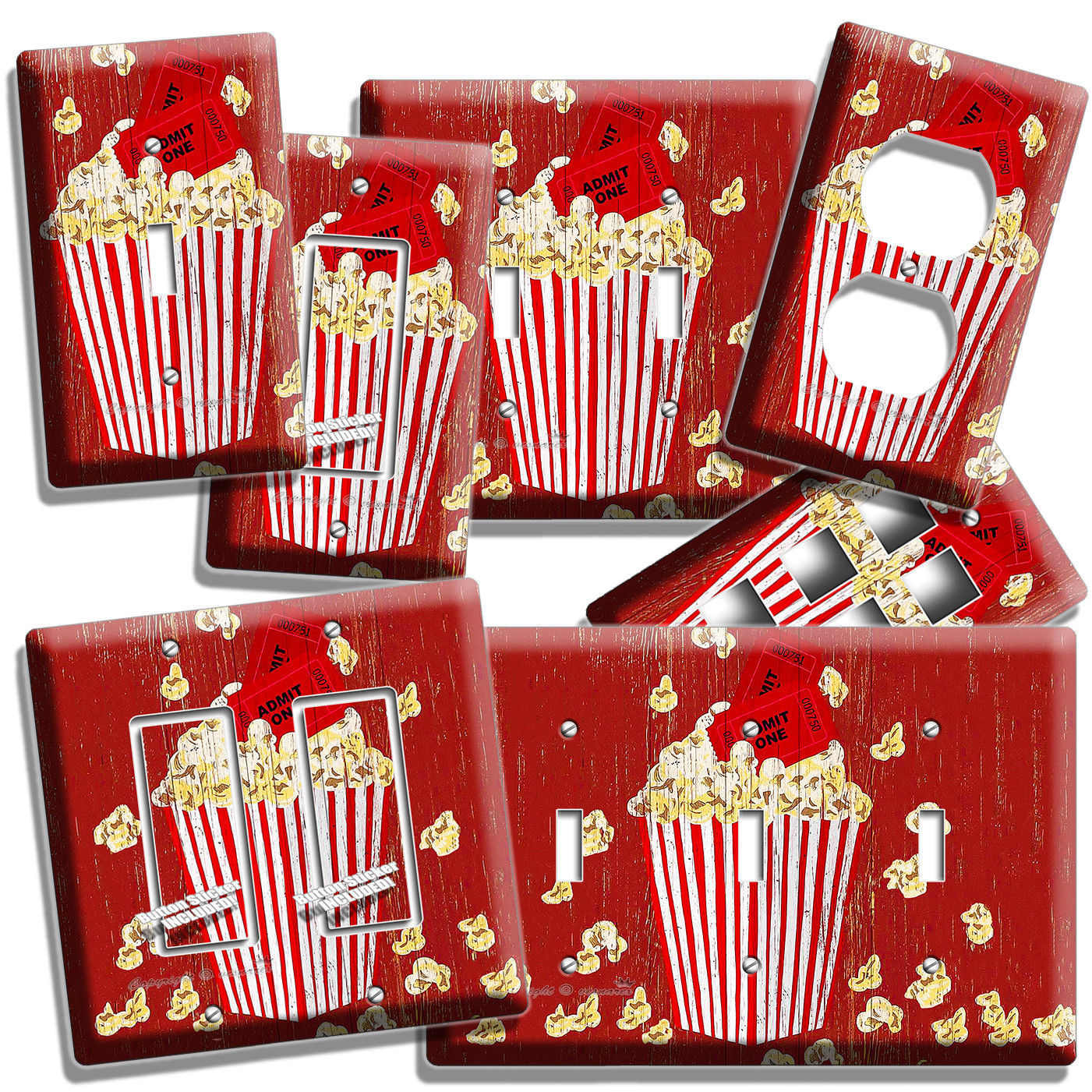 POP CORN TV ROOM HOME MOVIE THEATER RUSTIC LIGHT SWITCH OUTLET WALL PLATES DECOR