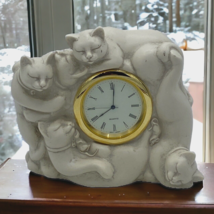 Eclipse Stone Casting Homemade in Wales Quartz Clock Cats and Mice Sleeping - £25.44 GBP