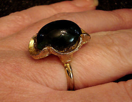 Dark Green Glass Ring Dragon Egg Shape Adjustable Bold Statement Medieval Goth - £14.12 GBP