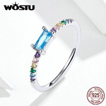 WOSTU Authentic 925 Sterling Silver Colorful Rings For Women Unique Rainbow With - £14.69 GBP