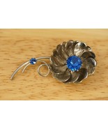 Vintage Estate Costume Jewelry Royal Blue Rhinestone Flower Metal Brooch... - £16.43 GBP