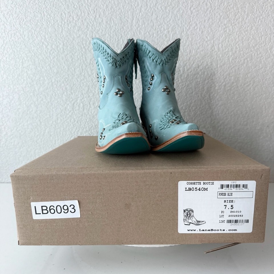 Lane COSSETTE Womens Cowboy Bootie 7.5 Blue Cowgirl Western Ankle Boots Snip Toe Item image 13
