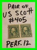 A Pair Of Scott 405 US Stamp  Washington 2 Cent Perf. 12 Used - £16.02 GBP