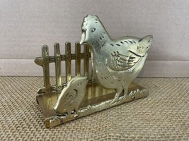 Vintage Solid Brass Chicken Hen Picket Fence Letter Napkin Holder - £11.68 GBP
