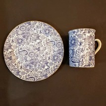 Antique Reflections J Godinger Coffee Mug &amp; Salad Plate LOT Blue White F... - £18.57 GBP