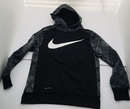 Nike Dri-Fit Youth Large Training Hoodie Black Gray Unisex Swoosh Comfort - $23.75