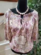 SOHO Women&#39;s Multicolor Floral Polyester Long Sleeve Round Neck Top Blouse XS - £19.98 GBP
