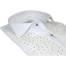 Men CEREMONIA Tuxedo Shirt Rhinestone Cotton Turkey #Milano 13 White Wing Tip image 4