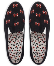 NEW WDW Women&#39;s Minnie Mouse Black Canvas Shoes Red Bow Print Slip-On Si... - £19.65 GBP