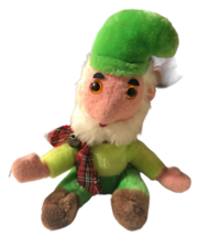RARE Vtg Leprechaun Elf Stuffed Plush Green White Beard Plaid Tartan Sash Bell - £37.22 GBP