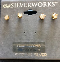 18k Gold over Sterling Silver Round CZ Stud Earrings lot 2 NWT New Belk - £15.98 GBP