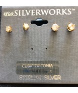 18k Gold over Sterling Silver Round CZ Stud Earrings lot 2 NWT New Belk - £15.73 GBP