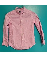 Ralph Lauren Boys S 8 Button Up Long Sleeve Shirt Pink Gingham Navy Blue... - $20.50 CAD