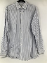 Michael Kors Men 16 34/35 White Blue 2-Tone Stripe Long-Sleeve Cotton Shirt NWOT - £11.86 GBP