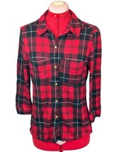 Red Plaid 3/4 Sleeve Women&#39;s MEDIUM Shirt Blouse Top - £15.79 GBP
