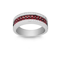 Sterling Silver Ruby and White CZ Micro Pave Ring - £84.07 GBP