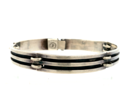 Vintage Signed Sterling Silver WF Taxco Layered Ribbed Bar Panel Link Bracelet - £107.15 GBP